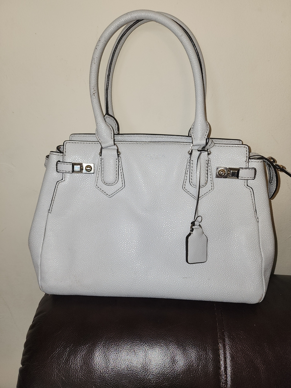 henri bendel Gray Pebbled Leather Satchel with Top Handles